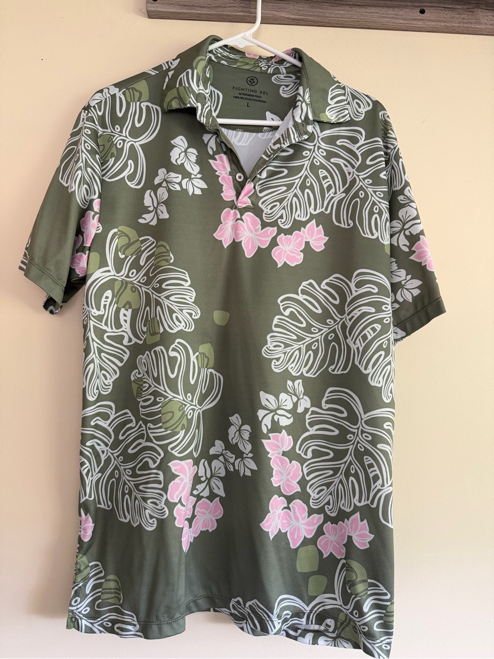 Fighting Eel Olive Green Polo with White and Pink Floral Print